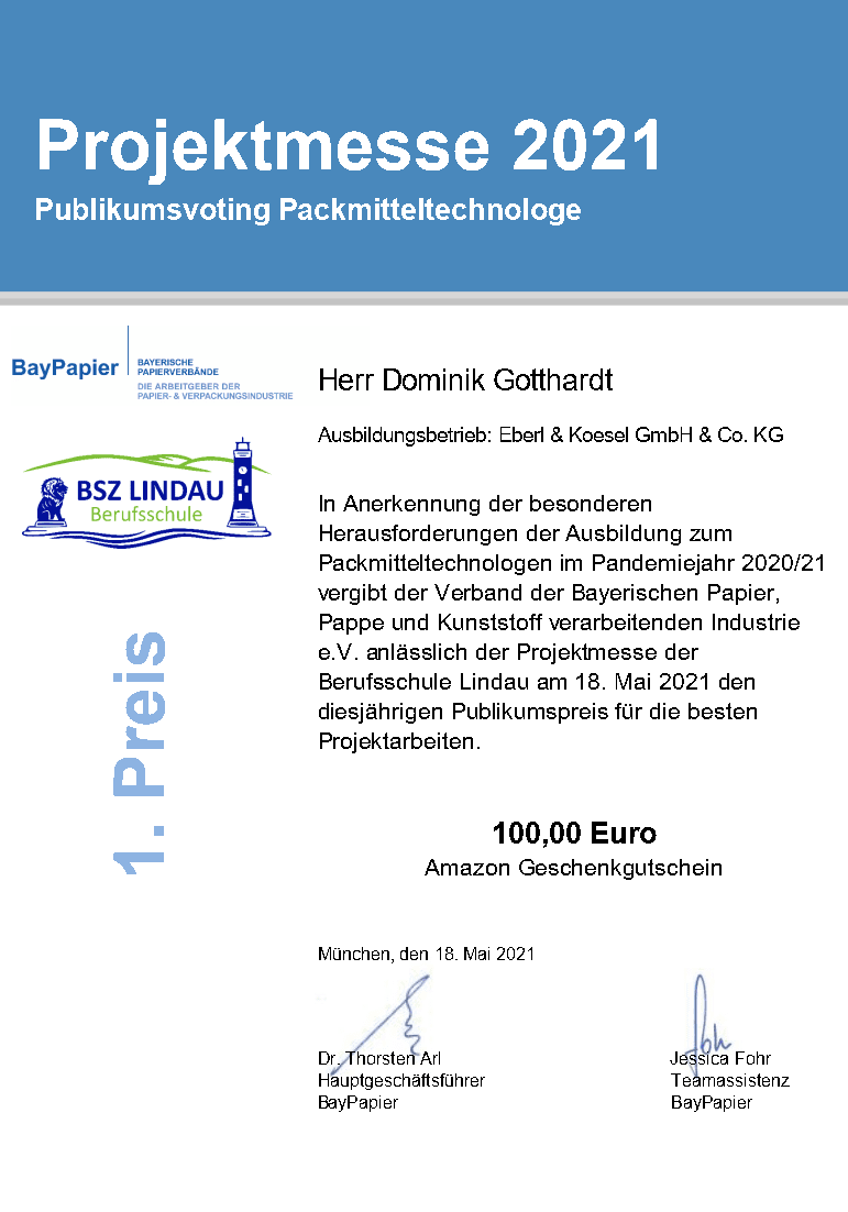 Zertifikat Projektmesse 2021